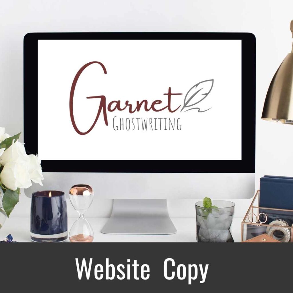 Garnet Ghostwriting Logo on Computer screen for Website Copy services Image

